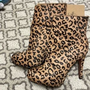 Calf hair leopard ankle booties